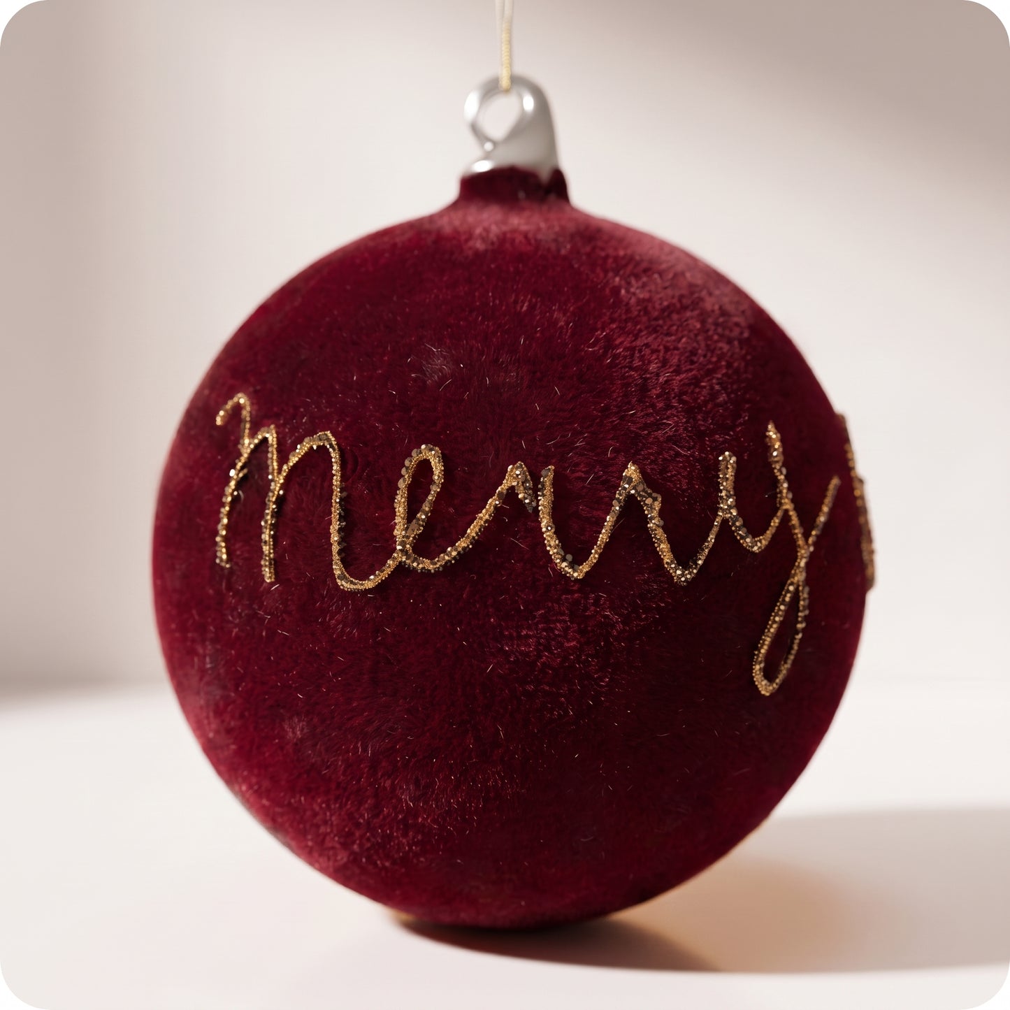 Esfera de cristal dk burdeos terciopelo Feliz Navidad
