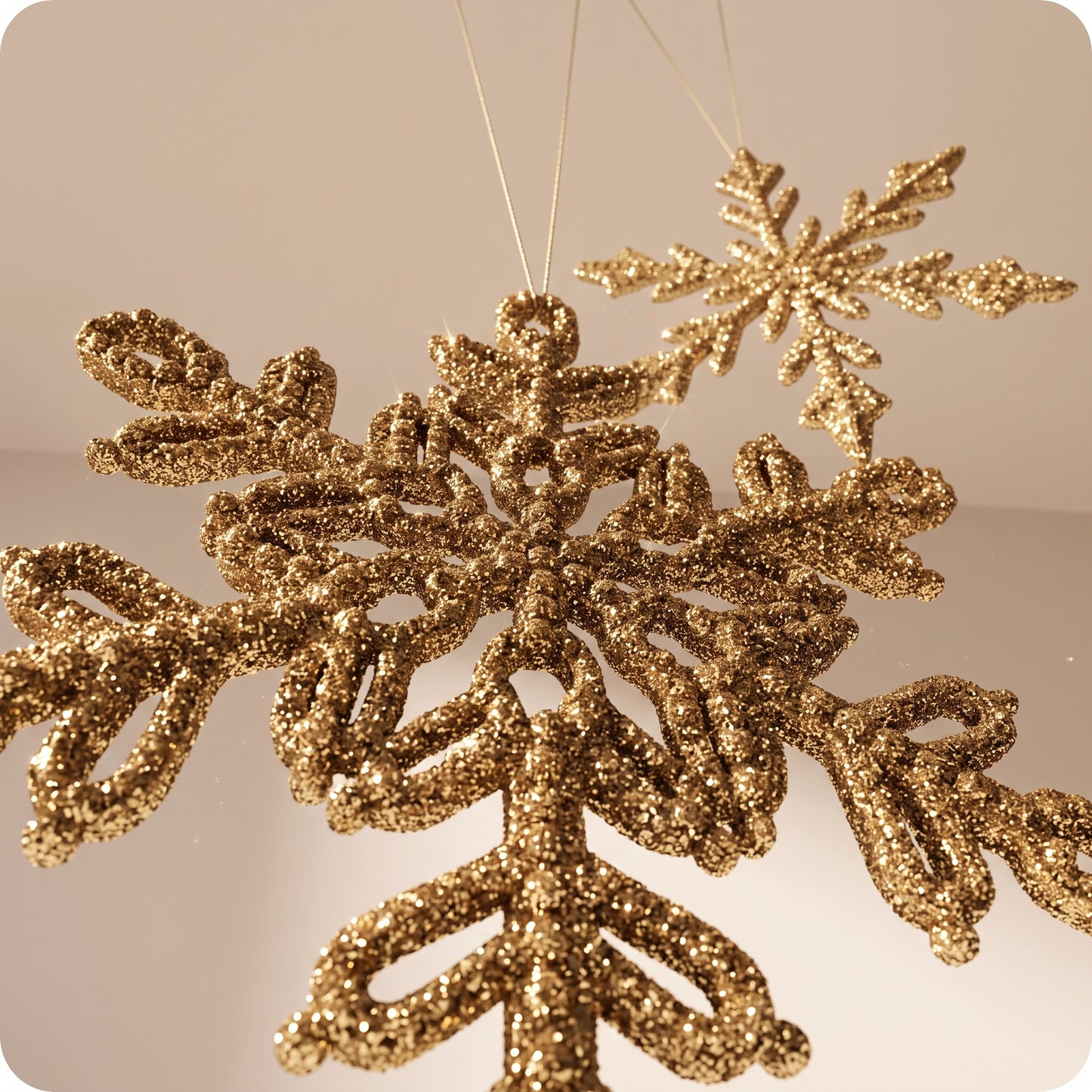 Esferas snowflake con brillos dorados rigido 20 y 16 cm