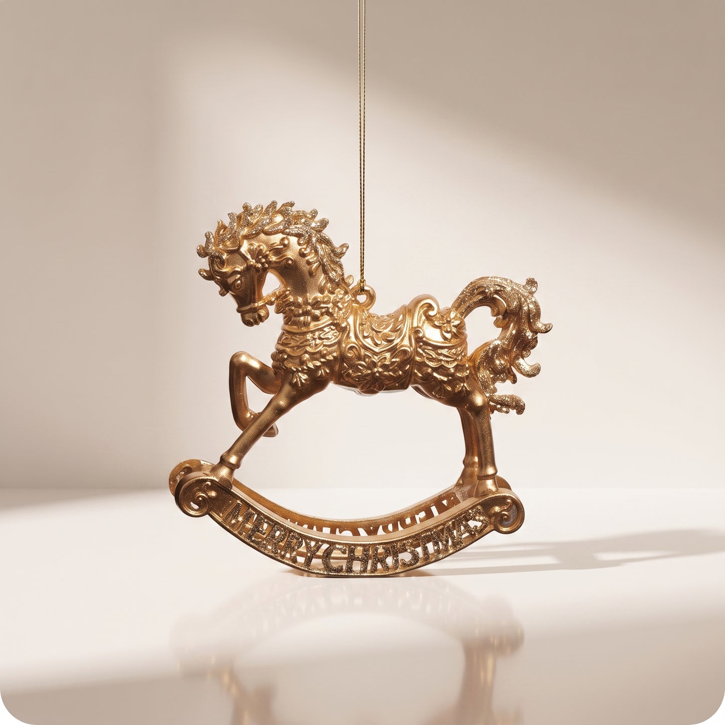 Esfera caballo mecedor dorado detallado 14 cm