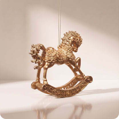 Esfera caballo mecedor dorado detallado 14 cm