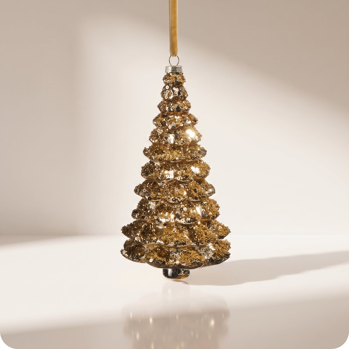Esfera de árbol dorado con brillos de crital 18 cm
