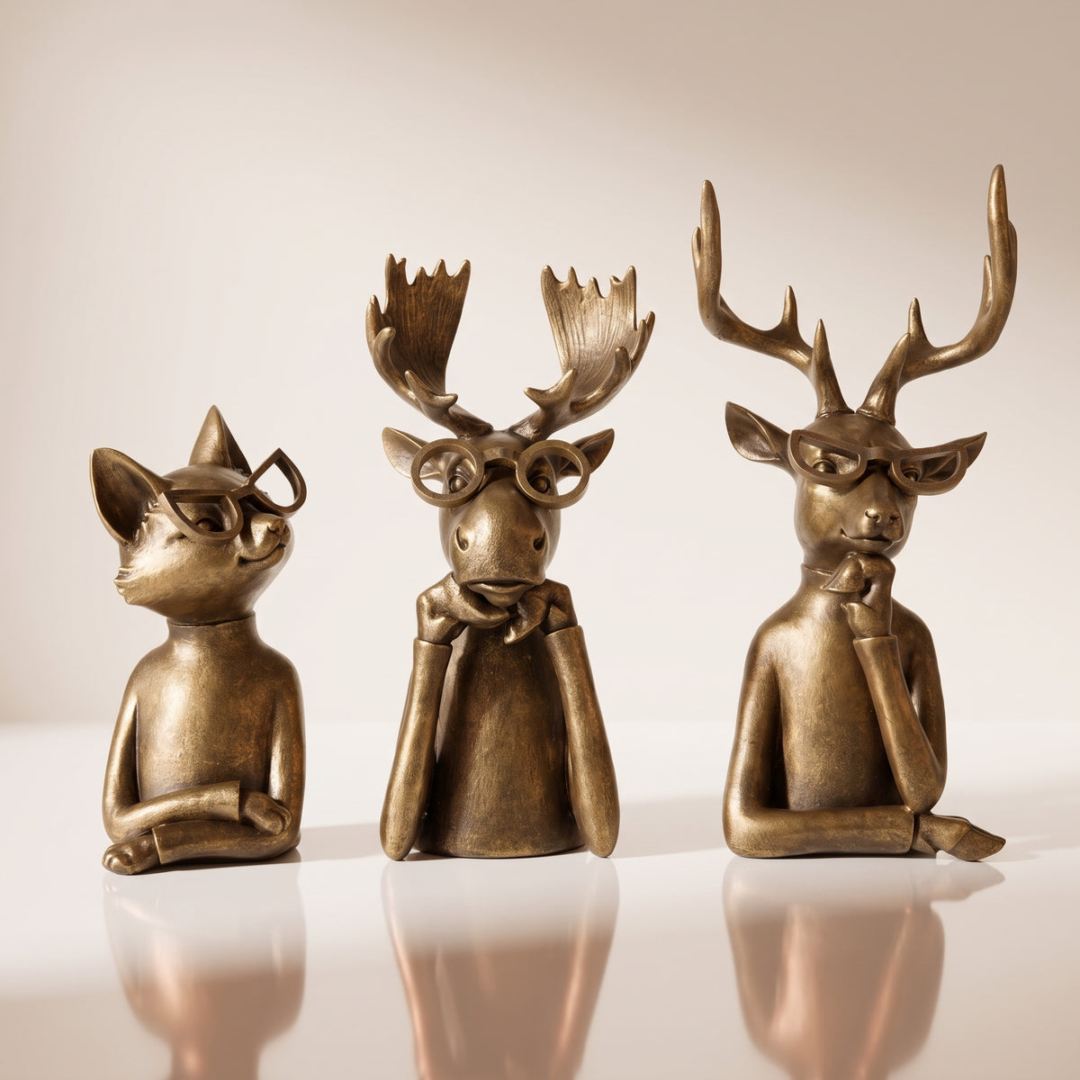 Set de 3 animales dorados