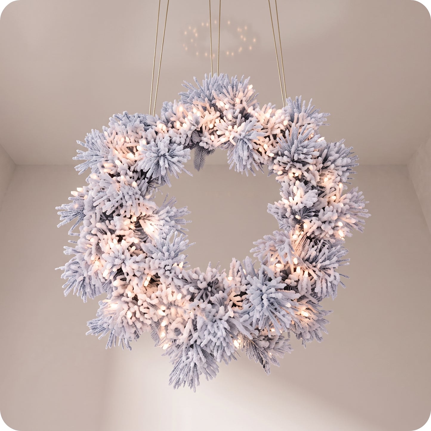 Corona de abeto celand, fleco, preiluminada con 100 luces transparentes y 156 puntas