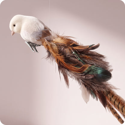 Ave con cola mezcla de plumas con pinzas, mezcla beige marrón