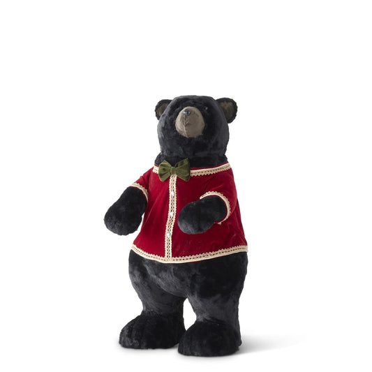 OSO PARADO DE TERCIOPELO CON SACO ROJO DE 72.5 CM