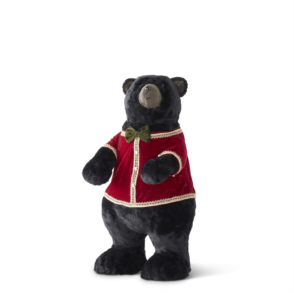 OSO PARADO DE TERCIOPELO CON SACO ROJO DE 72.5 CM
