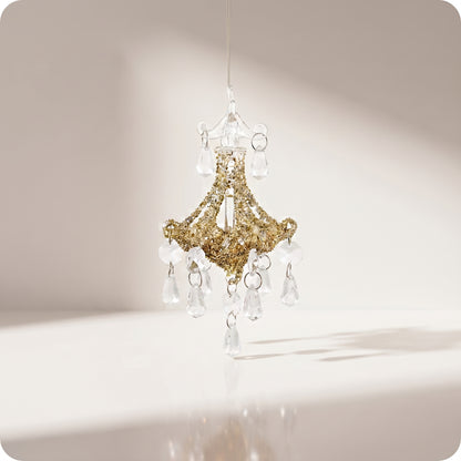 Esfera de candelabro con vidrio y brillos dorados 14 cm