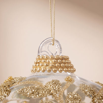 Esfera de cristal con encaje de flores de cuentas doradas transparentes