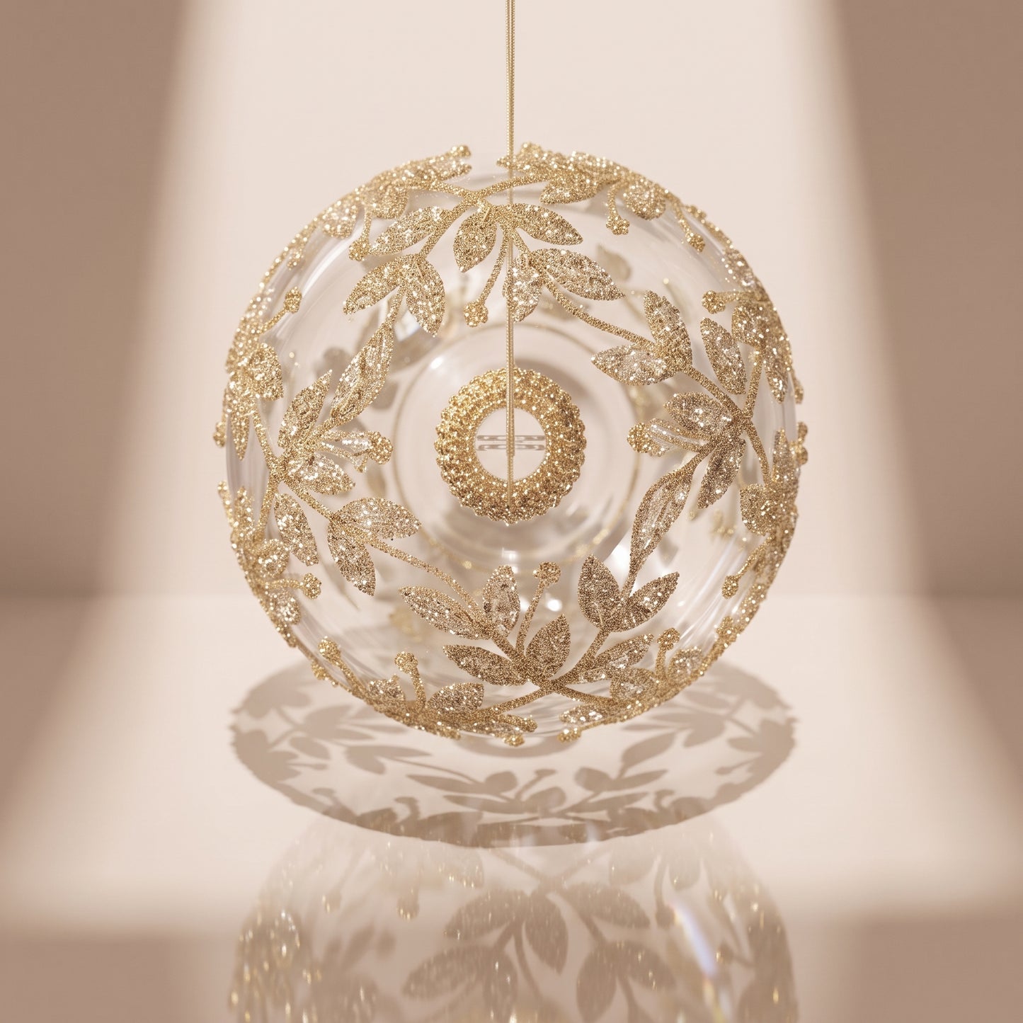 Esfera de cristal con encaje de flores de cuentas doradas transparentes