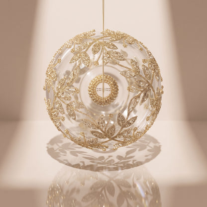 Esfera de cristal con encaje de flores de cuentas doradas transparentes