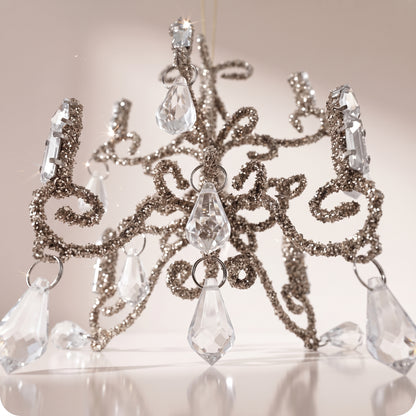 Esfera candelabro de vidrio plateado con cristales 15 cm