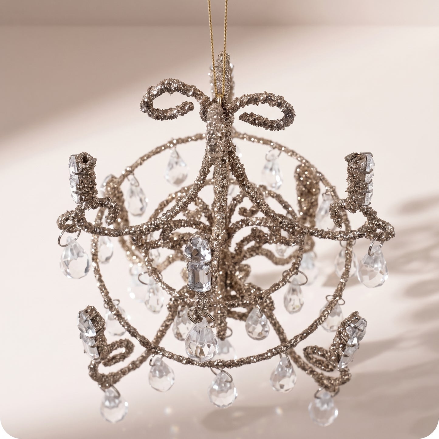 Esfera candelabro de vidrio plateado con cristales 15 cm