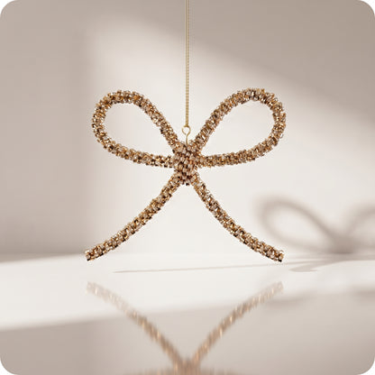 Esfera moño dorado con piedras y brillos rigido 14 cm
