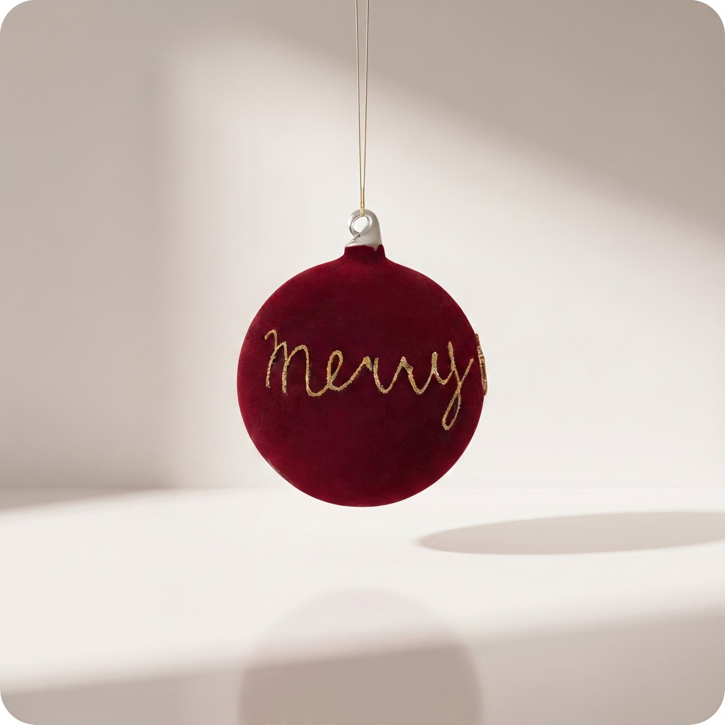 Esfera de cristal dk burdeos terciopelo Feliz Navidad