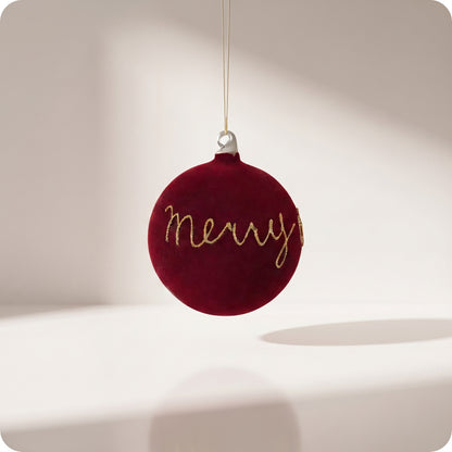 Esfera de cristal dk burdeos terciopelo Feliz Navidad