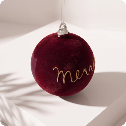 Esfera de cristal dk burdeos terciopelo Feliz Navidad