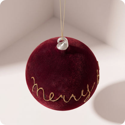 Esfera de cristal dk burdeos terciopelo Feliz Navidad
