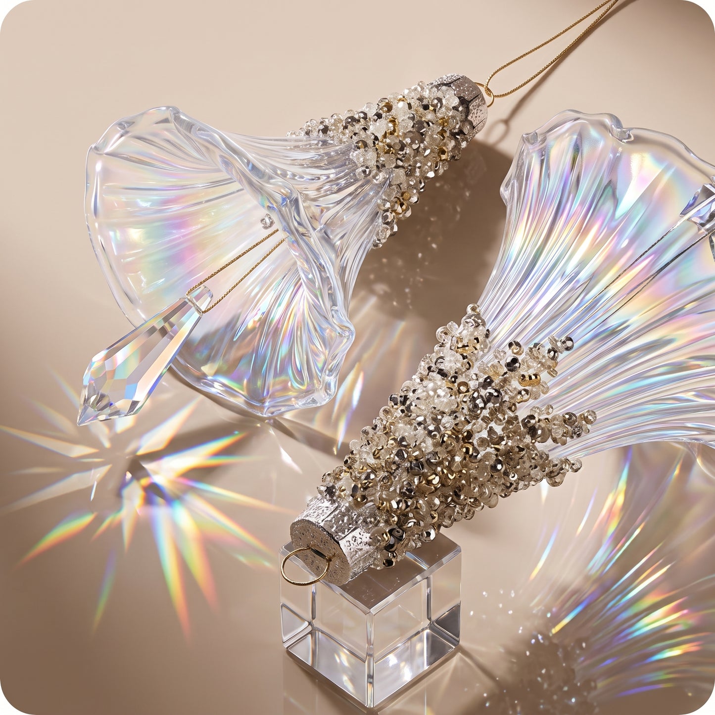 Esferas de candelabro de cristal con brillos en la punta 14 y 19 cm