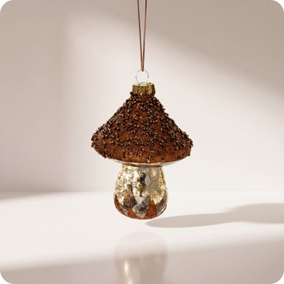 Esfera hongo de vidrio marron con piedras mini 11 cm