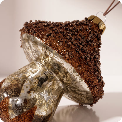 Esfera hongo de vidrio marron con piedras mini 11 cm
