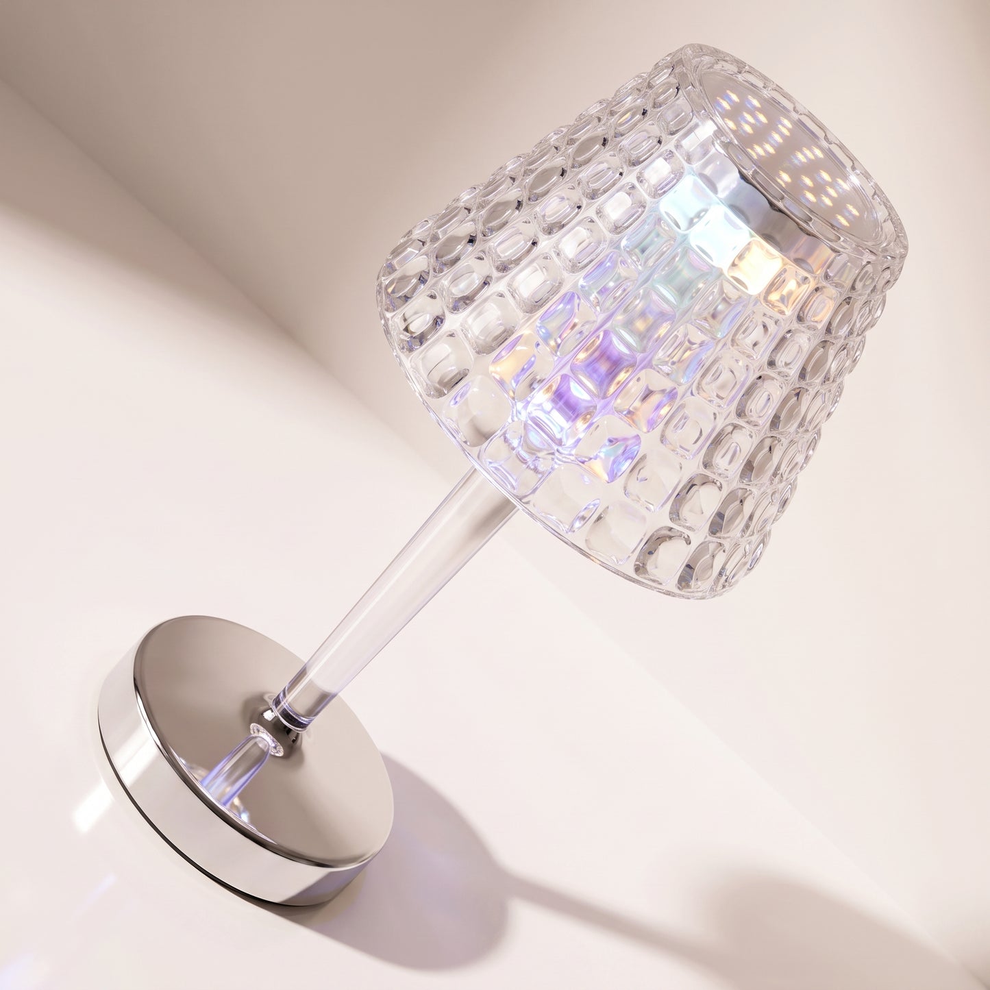 Lámpara decorativa transparente de mesa con patrones y luz rgb