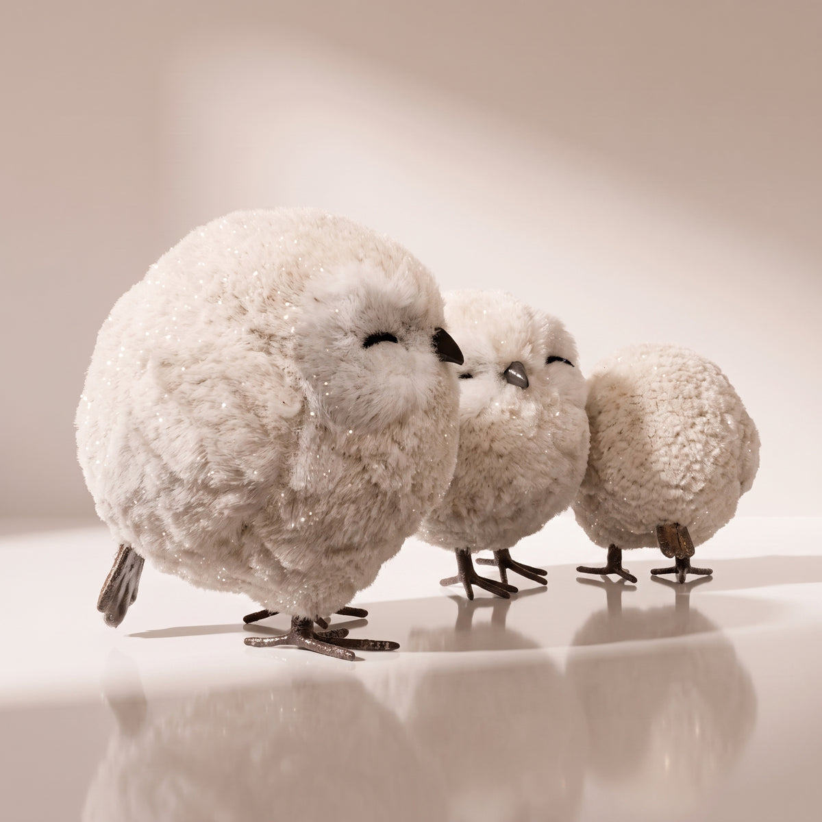 Set de 3 búhos bebés blancos