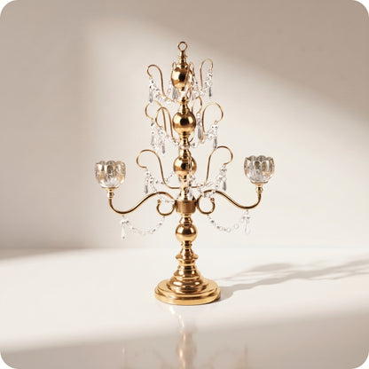 Candelabro chapado en níquel con cristal dorado largo