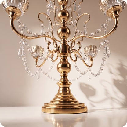 Candelabro chapado en níquel con cristal dorado largo