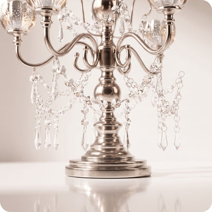 Candelabro chapado en níquel con cristal plateado largo