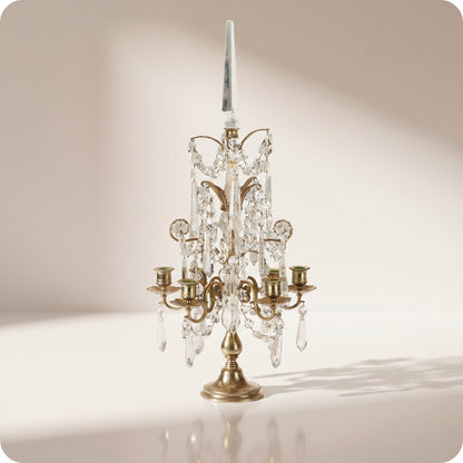 Candelabro chapado en níquel con cristal pico dorado