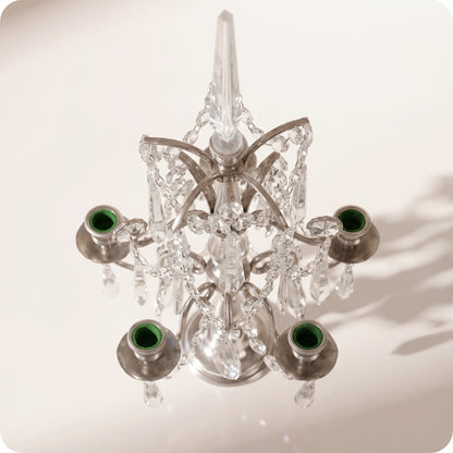 Candelabro chapado en níquel con cristal pico plateado