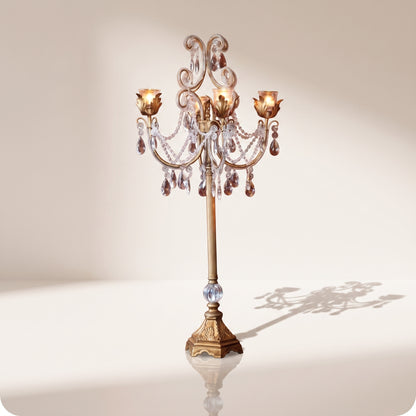 Candelabro chapado en níquel con cristal y diamantes dorado ch