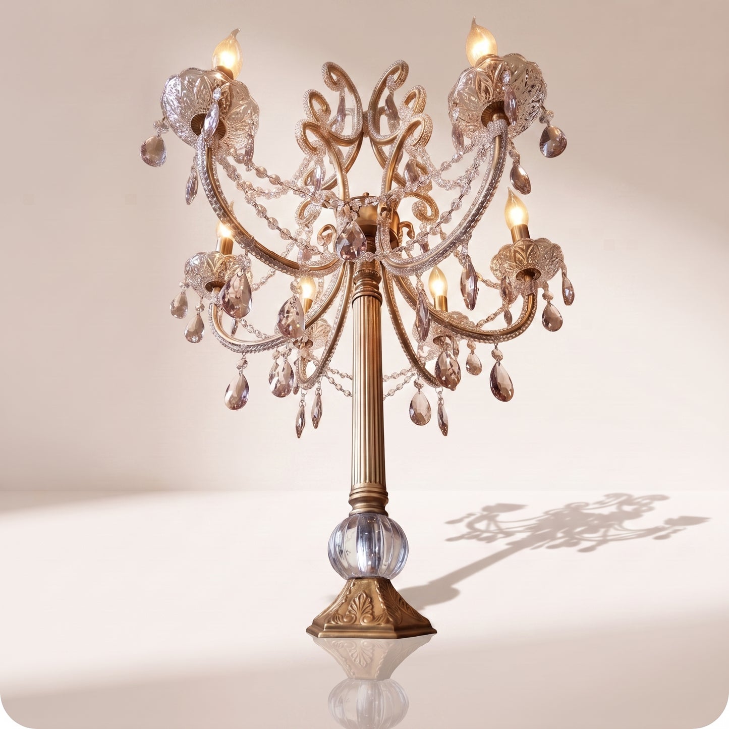 Candelabro chapado en níquel con cristal y diamantes dorado ch