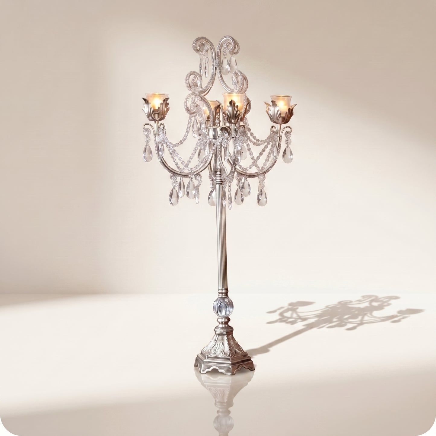 Candelabro chapado en níquel con cristal y diamantes plateado ch