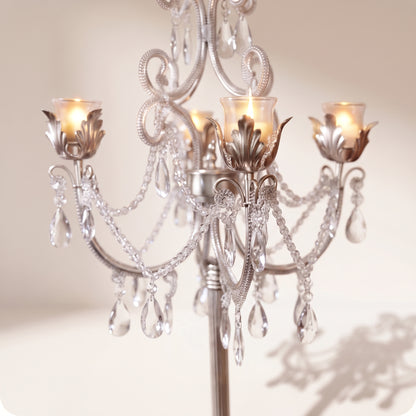 Candelabro chapado en níquel con cristal y diamantes plateado ch
