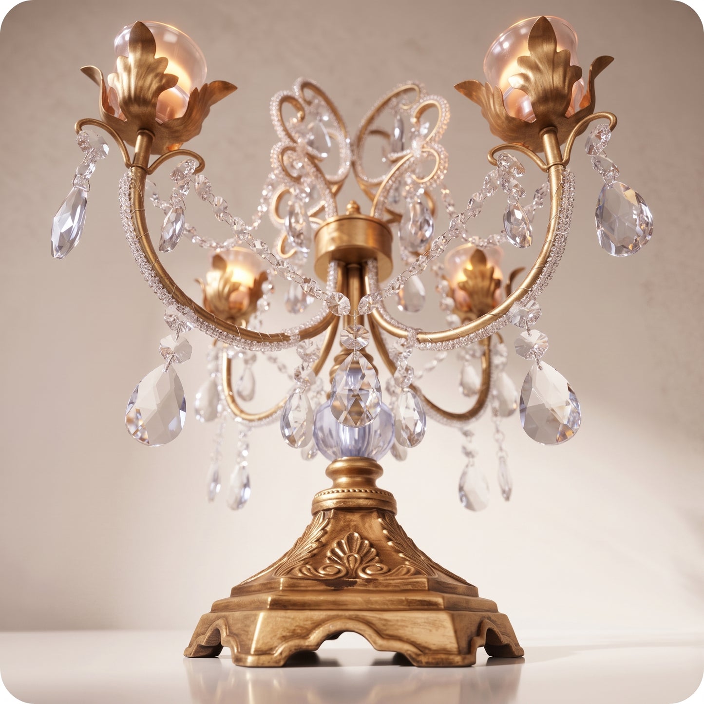 Candelabro chapado en níquel con cristal y diamantes dorado g