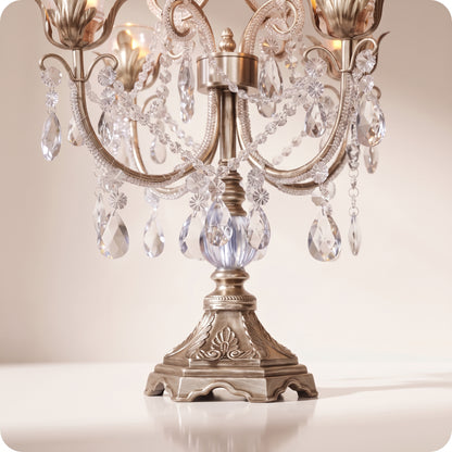 Candelabro chapado en níquel con cristal y diamantes plateado g
