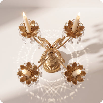 Candelabro chapado en níquel con cristal alto y porta velas dorado