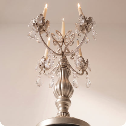 Candelabro chapado en níquel con cristal alto y porta velas plateado