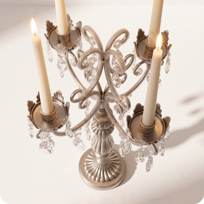 Candelabro chapado en níquel con cristal alto y porta velas plateado