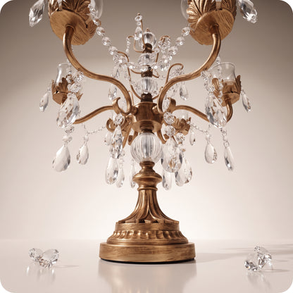 Candelabro chapado en níquel con vasos porta velas de cristal dorado