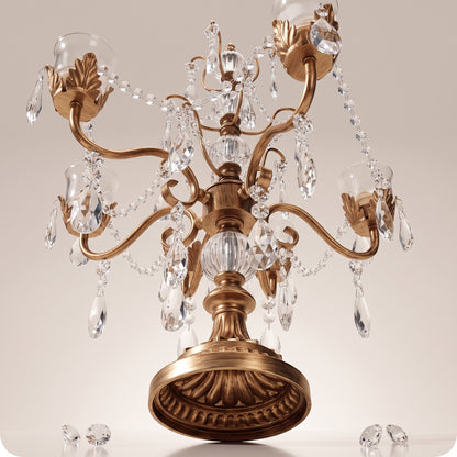 Candelabro chapado en níquel con vasos porta velas de cristal dorado