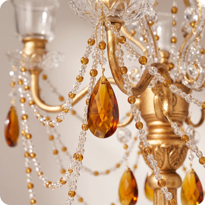 Candelabro chapado en níquel con cuentas amarillas de cristal dorado