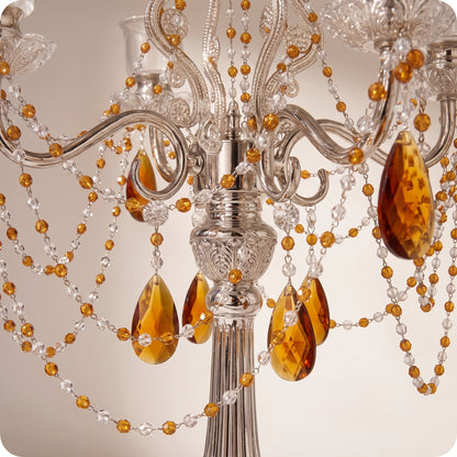 Candelabro chapado en níquel con cuentas amarillas de cristal plateado