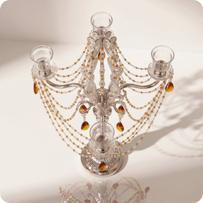 Candelabro chapado en níquel con cuentas amarillas de cristal plateado
