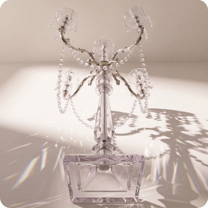 Candelabro chapado en níquel de cristal y porta velas altas plateado