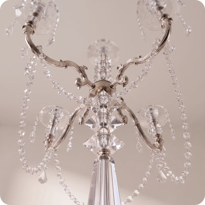 Candelabro chapado en níquel de cristal y porta velas altas plateado