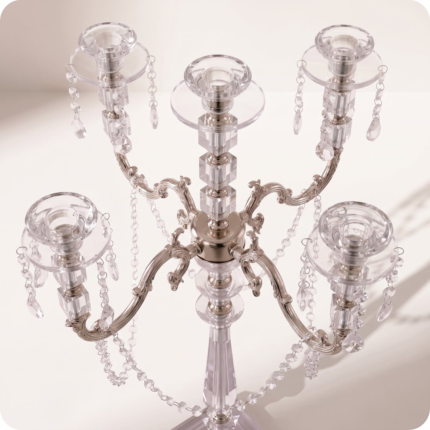 Candelabro chapado en níquel de cristal y porta velas altas plateado