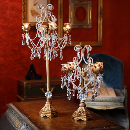 Candelabro chapado en níquel con cristal 33*33*63cm Plata