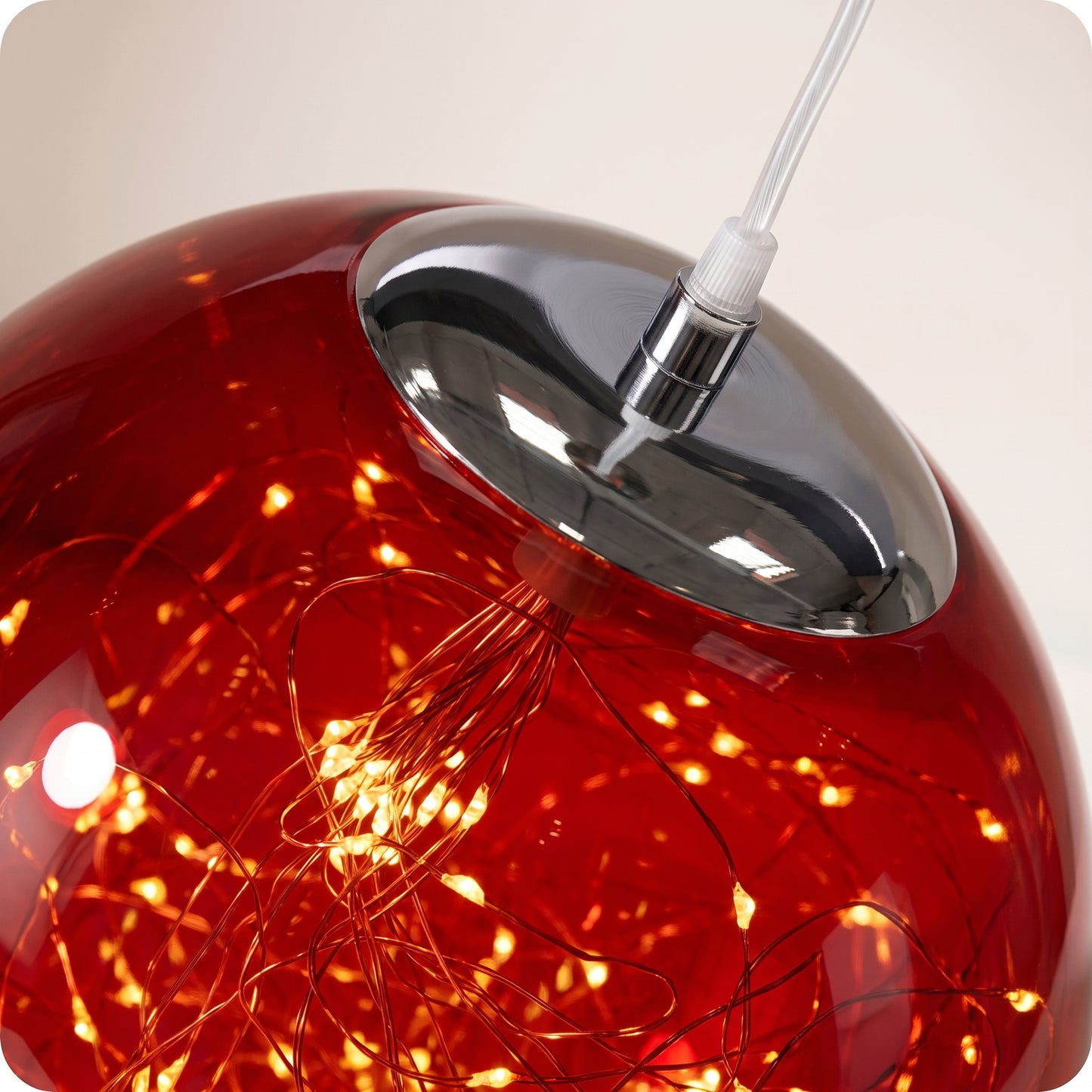 Esfera transparente roja de luz led 35, 25, 18 cm